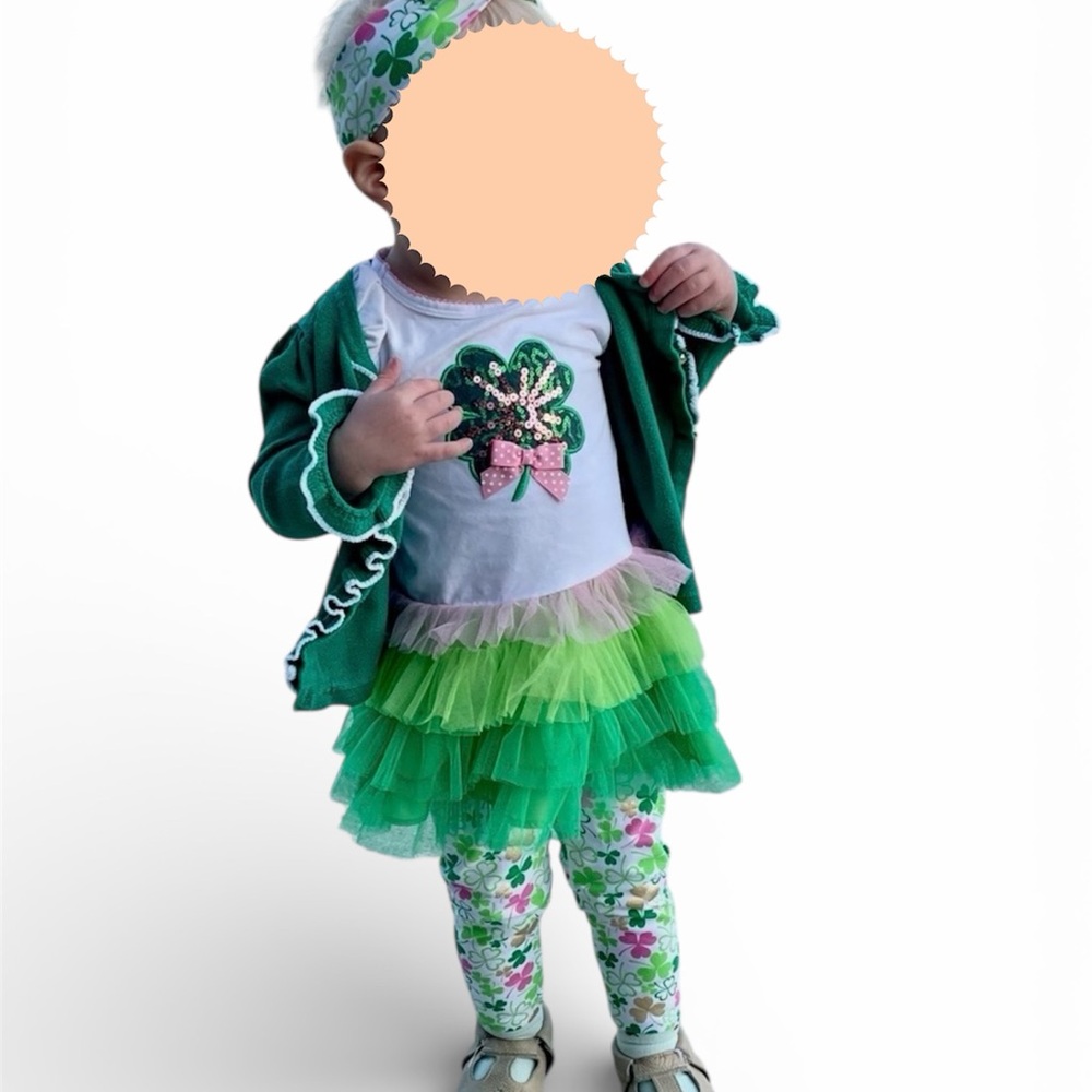 Bonnie Jean Shamrock Sequin 4-Piece Set - Top, Tutu, Leggings - 2T